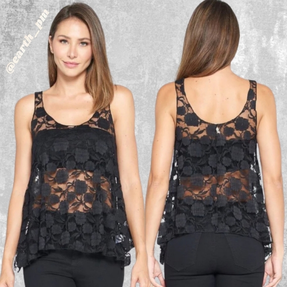 BLACK LACE TANK SLEEVELESS TOP - Picture 5 of 9